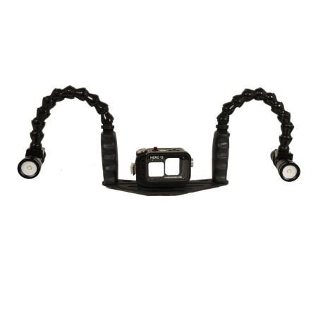 Kit caja GoPRO - Pletina aluminio brazo de carbono de 25 cm Kit Carcasa para GoPro + Pletina 25 cm + doble Flexarm 25 + dos 1300