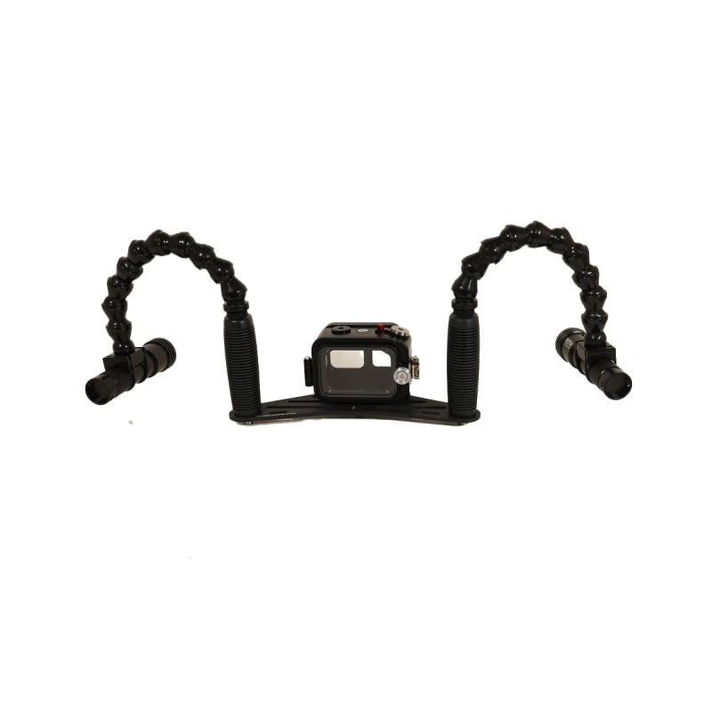 GoPRO housing Kit - 25 cm aluminum Carbonarm tray Kit Insta360 Ace Pro Housing + Tray 25 cm + double Flexarm 25 + two 1300 lumen GoPRO housing Kit - 25 cm aluminum Carbonarm tray Kit Insta360 Ace Pro Housing + Tray 25 cm + double Flexarm 25 + two 1300 lumen