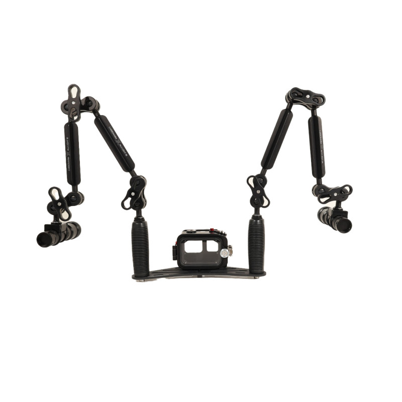 GoPRO housing Kit - 25 cm aluminum Carbonarm tray Kit Ace Pro Housing + Tray 25 cm + double Alu Light 55 + two 1300 lumen KIT/GO GoPRO housing Kit - 25 cm aluminum Carbonarm tray Kit Ace Pro Housing + Tray 25 cm + double Alu Light 55 + two 1300 lumen KIT/GO