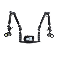 Kit caja GoPRO - Pletina aluminio brazo de carbono de 25 cm Kit Carcasa para GoPro + Pletina 25 cm + doble Alu Light 55 + dos 29