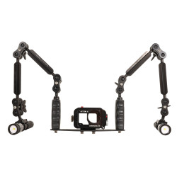 GoPRO Gehäuse Kit - 25 cm Carbonarm Schiene aus Aluminium GoPro Mission 1 Gehäuse-Kit + 25 cm Halterung + doppelter Alu Light 55